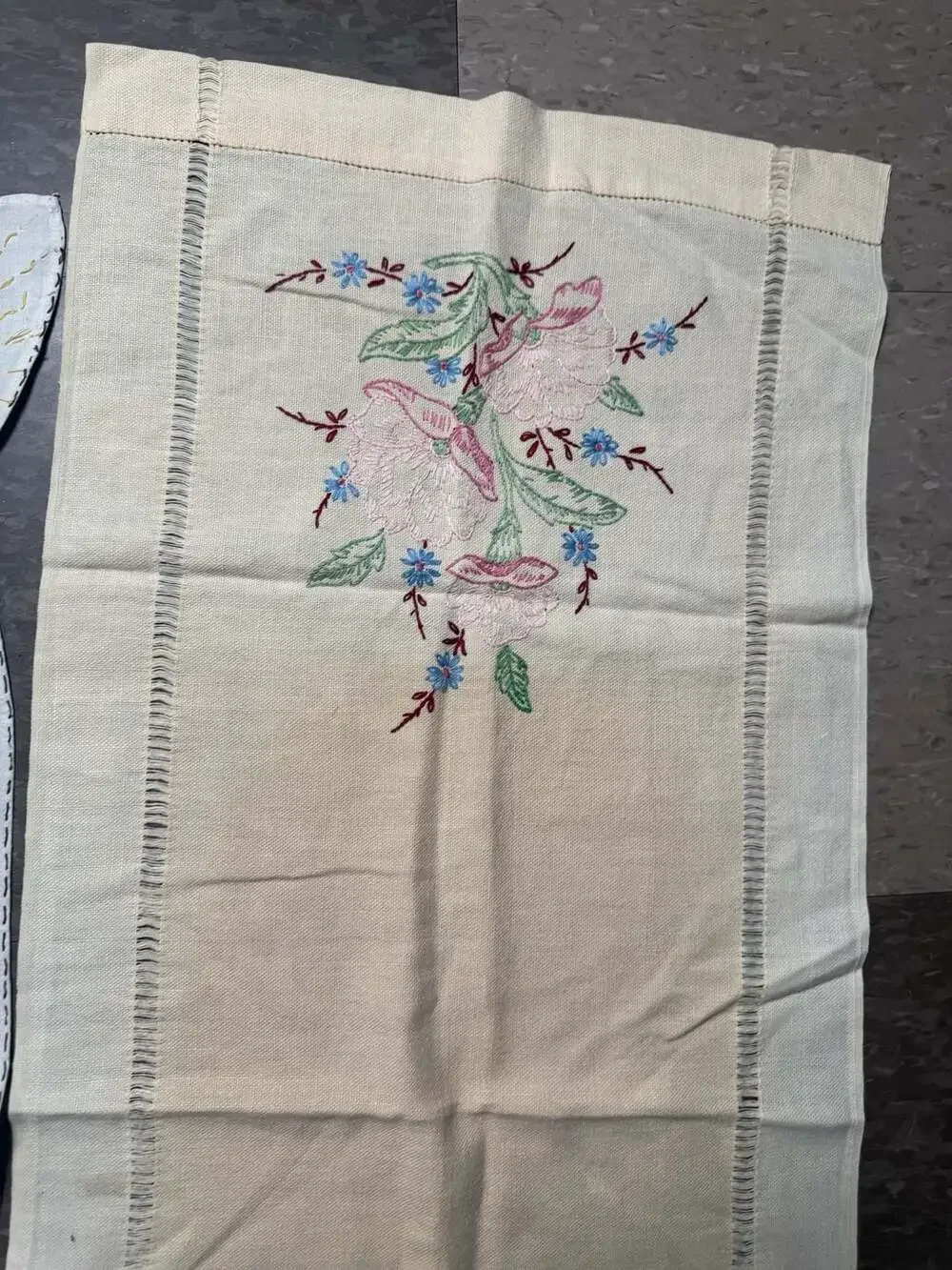 Vintage Hand Embroidered Linens and Huck Weave Towels - Set of 3